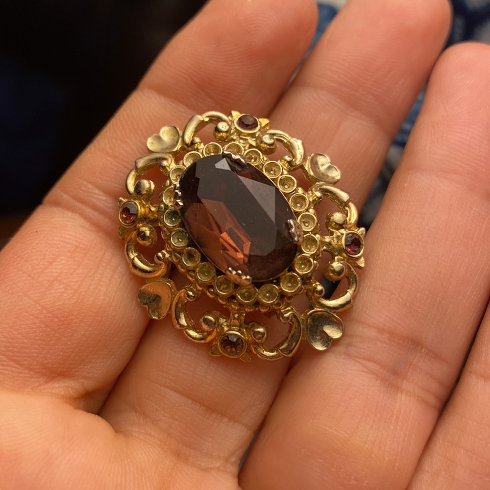 Vintage Signed Cora Brooch Pin Rhinestone Faux Peals